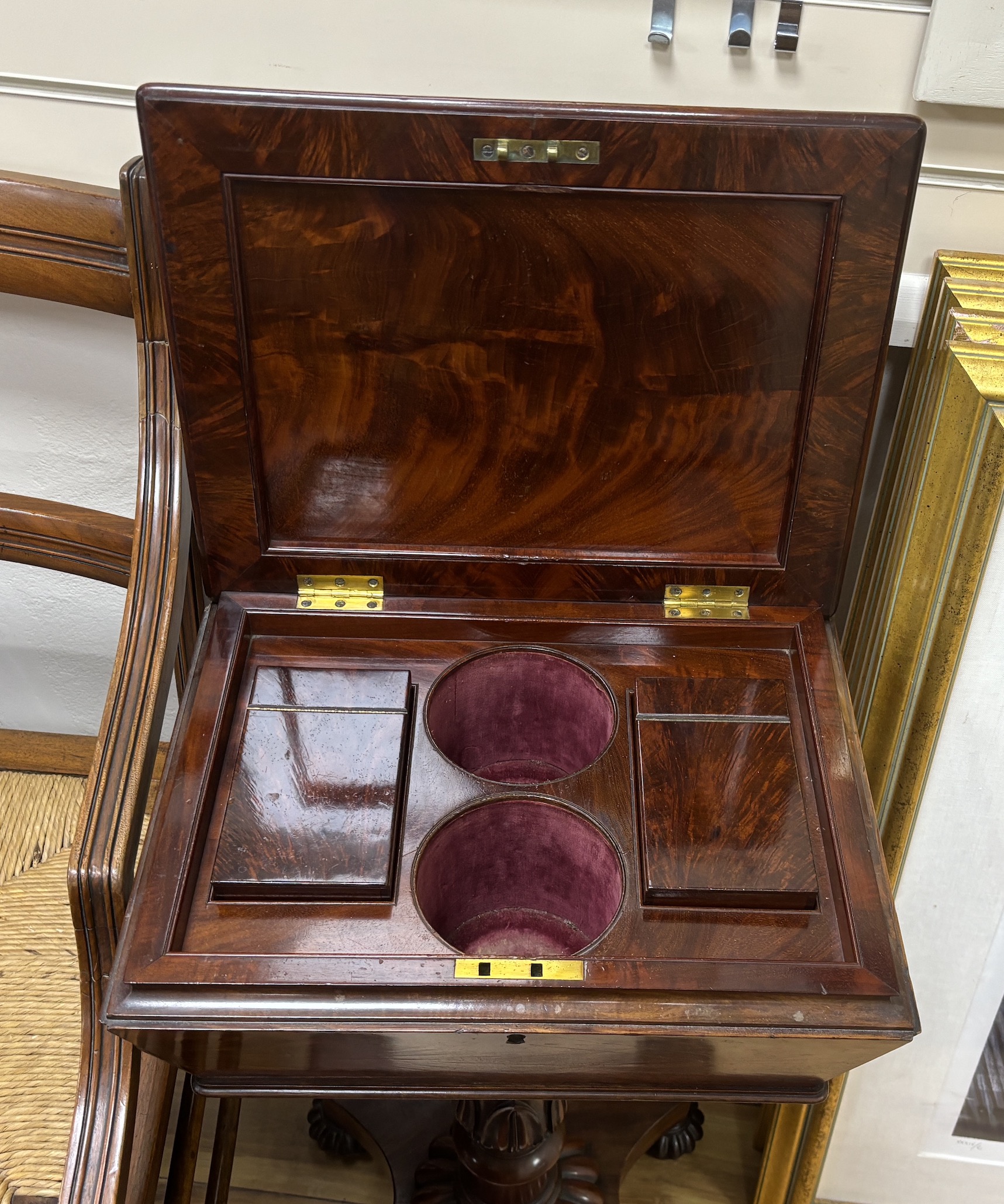 A mid 19th century mahogany teapoy, width 43cm, depth 33cm, height 72cm